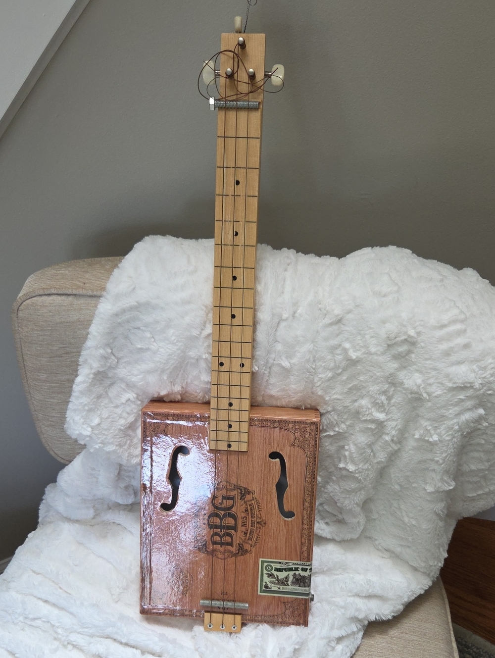 Handcrafted Wooden Cigar Box Guitar - Natural Wood Finish